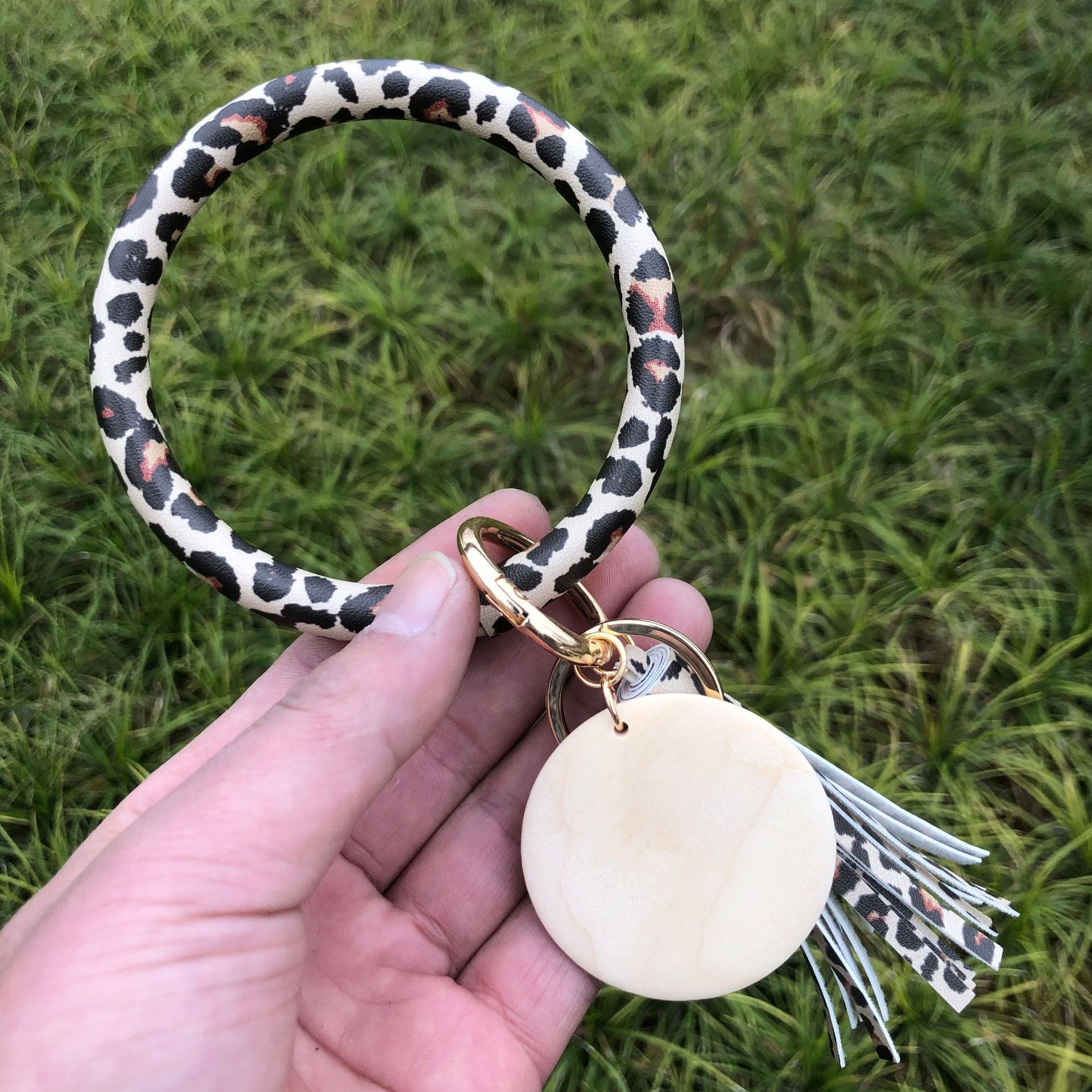 Wholesale Leopard Houndstooth Zebra Tassel Leather Wrist Keychain